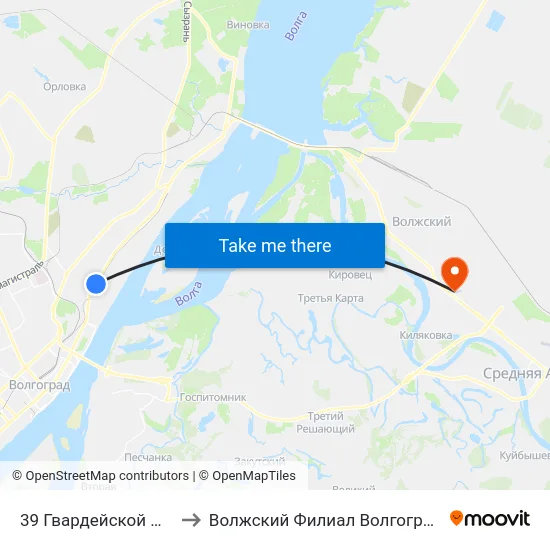 39 Гвардейской Дивизии (Проспект Ленина) to Волжский Филиал Волгоградского Государственного Университета map