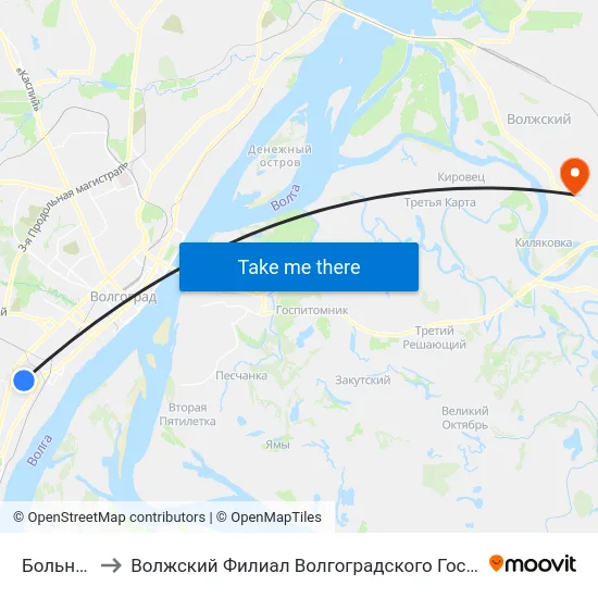 Больница №7 to Волжский Филиал Волгоградского Государственного Университета map