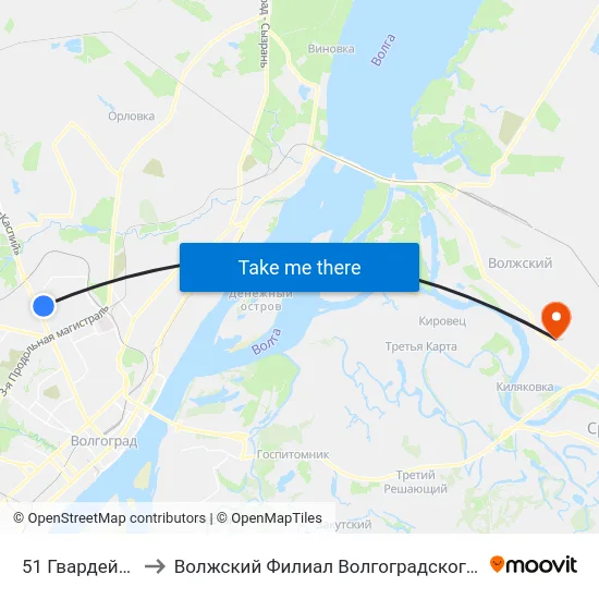 51 Гвардейской Дивизии to Волжский Филиал Волгоградского Государственного Университета map