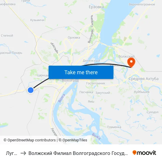 Луговая to Волжский Филиал Волгоградского Государственного Университета map