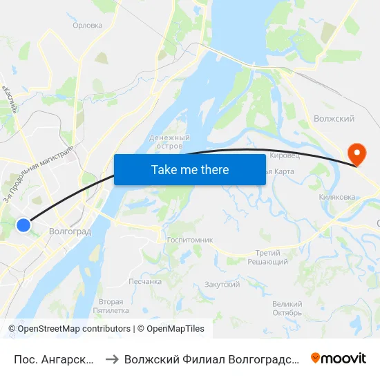 Пос. Ангарский (Ул. Полоненко) to Волжский Филиал Волгоградского Государственного Университета map