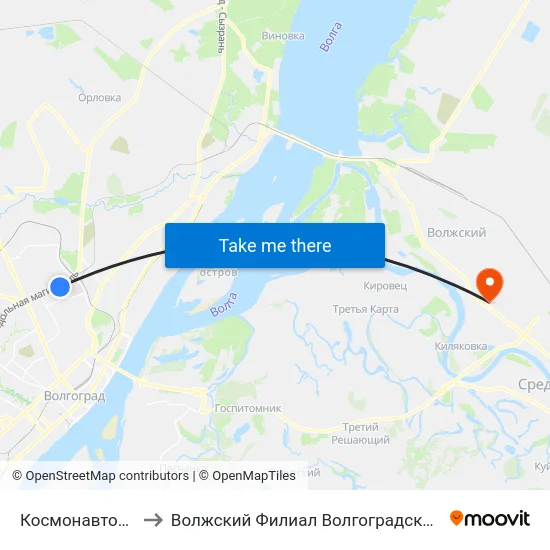 Космонавтов (Ул. Землячки) to Волжский Филиал Волгоградского Государственного Университета map