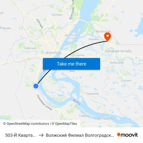 503-Й Квартал (Ул. Колосовая) to Волжский Филиал Волгоградского Государственного Университета map