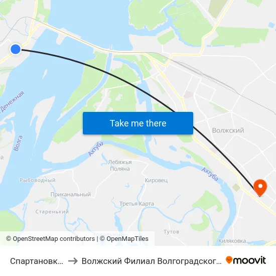 Спартановка (Универсам) to Волжский Филиал Волгоградского Государственного Университета map