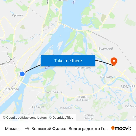Мамаев Курган to Волжский Филиал Волгоградского Государственного Университета map