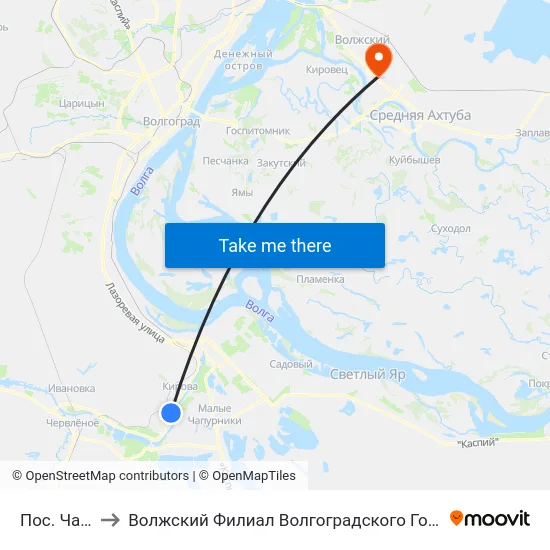 Пос. Чапурники to Волжский Филиал Волгоградского Государственного Университета map