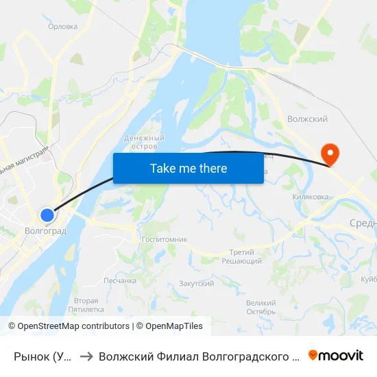 Рынок (Ул. Ткачева) to Волжский Филиал Волгоградского Государственного Университета map