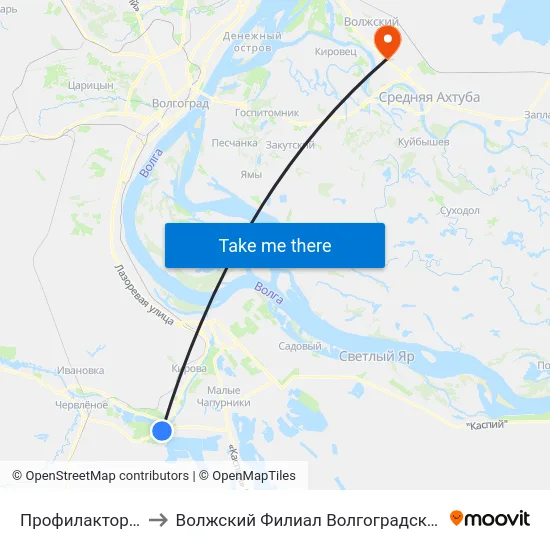 Профилакторий (Пос. Южный) to Волжский Филиал Волгоградского Государственного Университета map