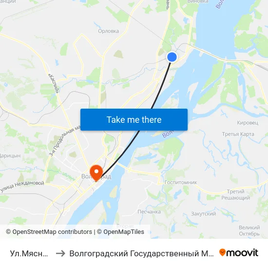Ул.Мясникова (А) to Волгоградский Государственный Медицинский Университет map