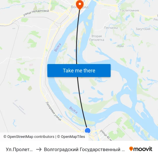 Ул.Пролетарская (А) to Волгоградский Государственный Медицинский Университет map