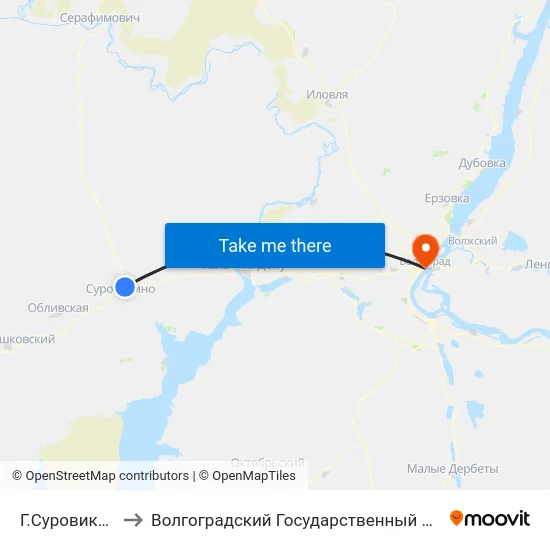 Г.Суровикино Тр. (Б) to Волгоградский Государственный Медицинский Университет map