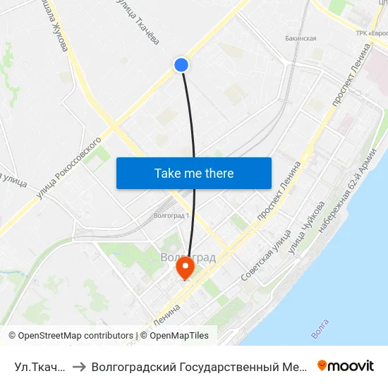 Ул.Ткачева (А) to Волгоградский Государственный Медицинский Университет map