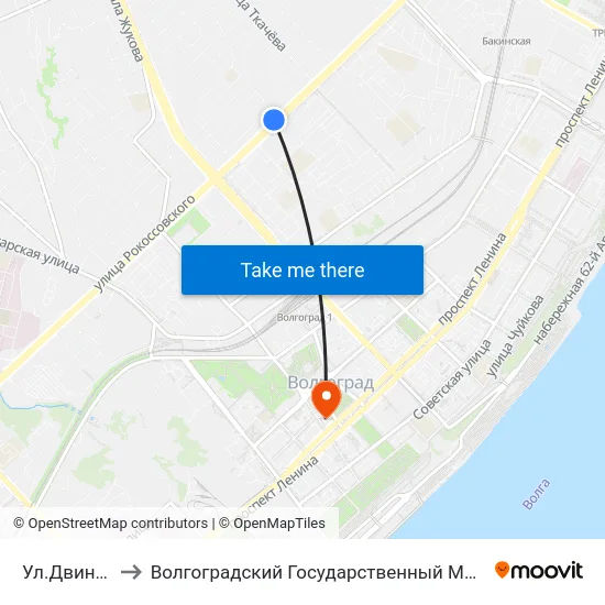 Ул.Двинская (А) to Волгоградский Государственный Медицинский Университет map