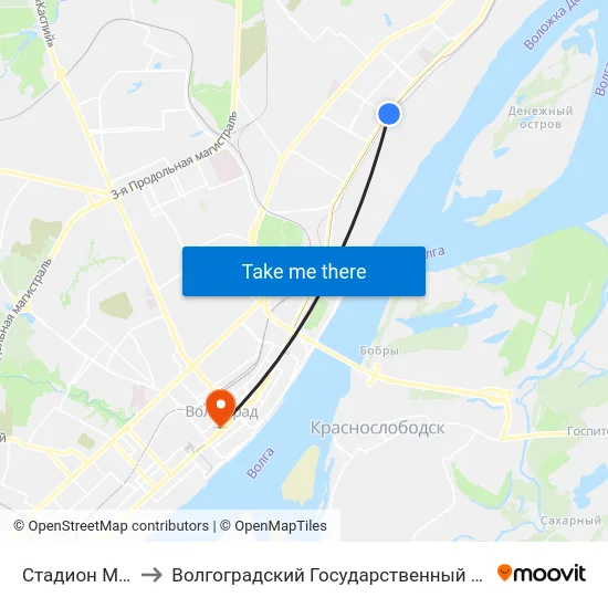 Стадион Монолит (Б) to Волгоградский Государственный Медицинский Университет map