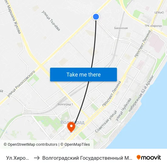 Ул.Хиросимы (А) to Волгоградский Государственный Медицинский Университет map