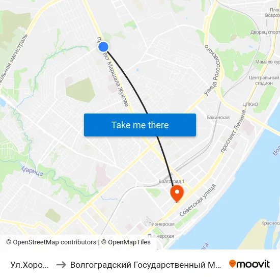 Ул.Хорошева (Б) to Волгоградский Государственный Медицинский Университет map