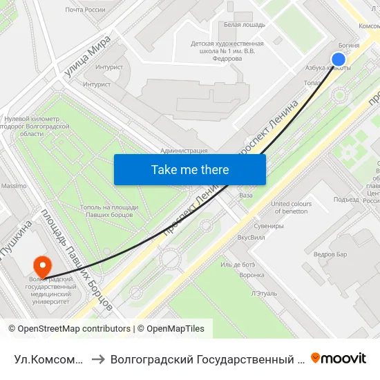 Ул.Комсомольская (Б) to Волгоградский Государственный Медицинский Университет map
