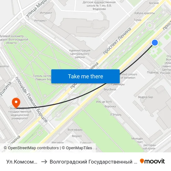 Ул.Комсомольская (А) to Волгоградский Государственный Медицинский Университет map