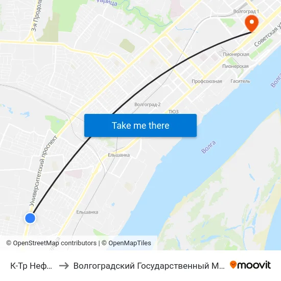К-Тр Нефтяник (А) to Волгоградский Государственный Медицинский Университет map