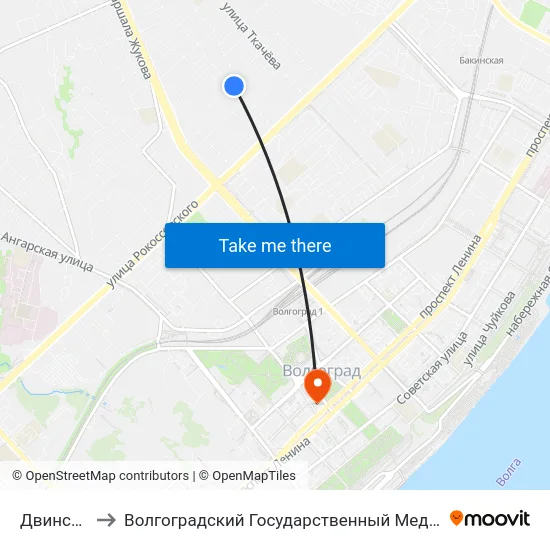 Двинская (А) to Волгоградский Государственный Медицинский Университет map