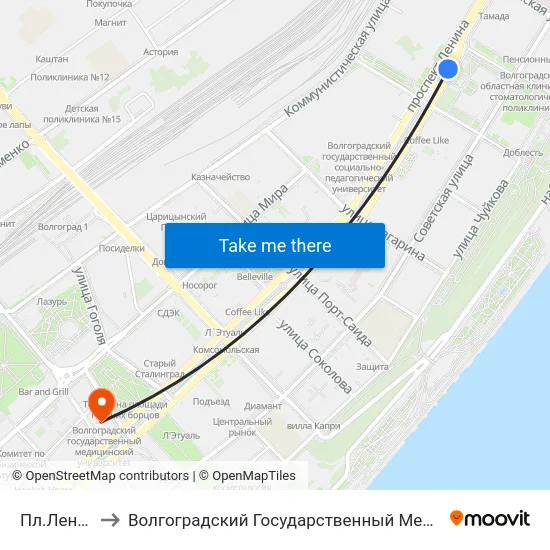 Пл.Ленина (А) to Волгоградский Государственный Медицинский Университет map