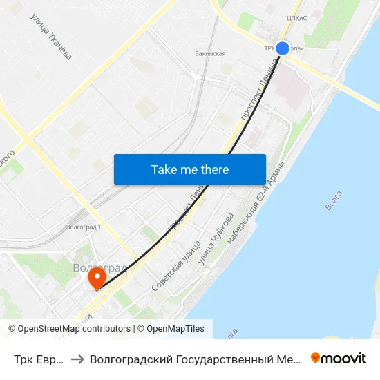 Трк Европа (А) to Волгоградский Государственный Медицинский Университет map