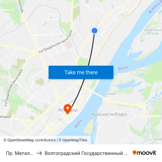 Пр. Металлургов (Б) to Волгоградский Государственный Медицинский Университет map