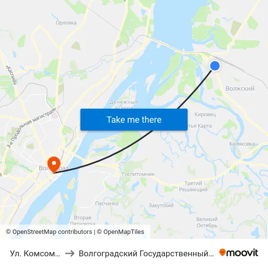 Ул. Комсомольская (Б) to Волгоградский Государственный Медицинский Университет map