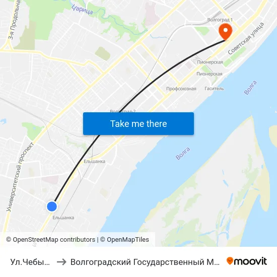 Ул.Чебышева (А) to Волгоградский Государственный Медицинский Университет map