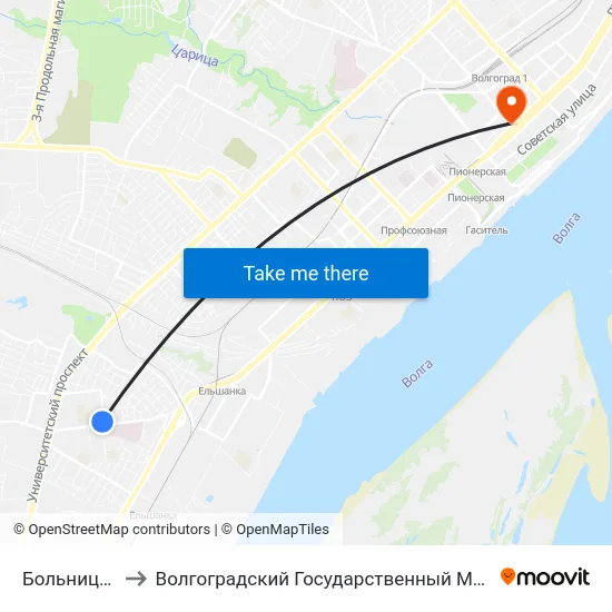 Больница №7 (Б) to Волгоградский Государственный Медицинский Университет map