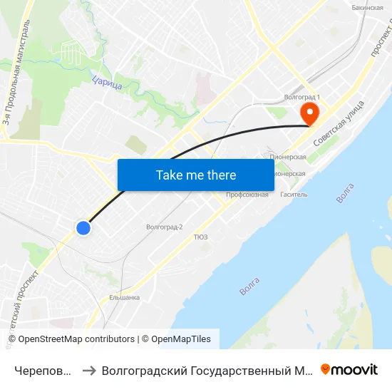 Череповецкая (А) to Волгоградский Государственный Медицинский Университет map