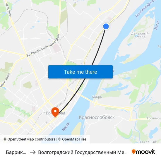 Баррикады (Б) to Волгоградский Государственный Медицинский Университет map