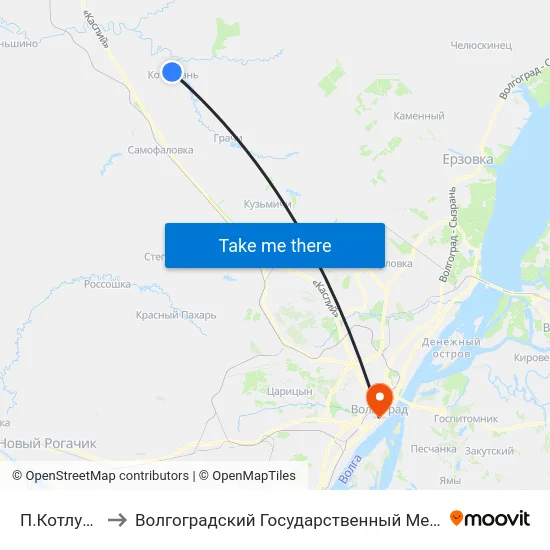 П.Котлубань (А) to Волгоградский Государственный Медицинский Университет map