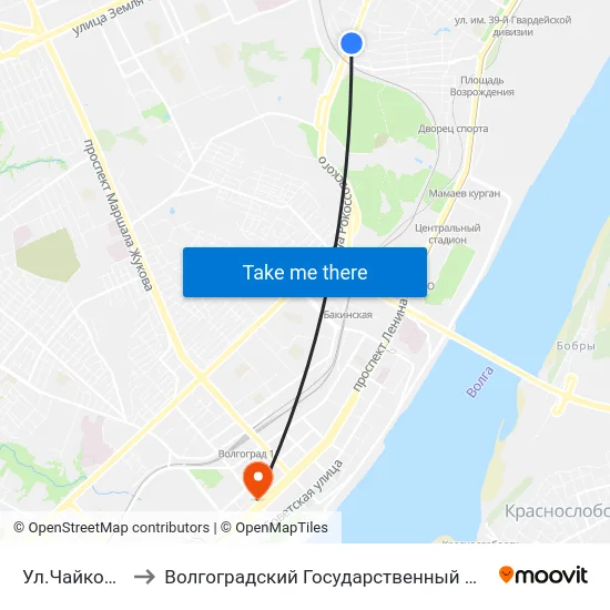Ул.Чайковского (А) to Волгоградский Государственный Медицинский Университет map