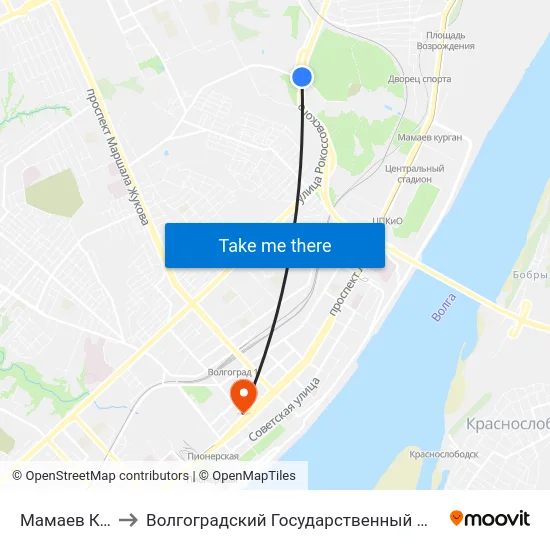 Мамаев Курган (Б) to Волгоградский Государственный Медицинский Университет map