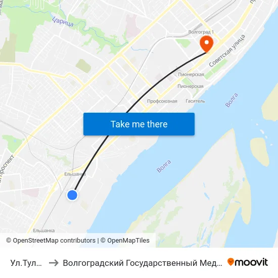 Ул.Тулака (А) to Волгоградский Государственный Медицинский Университет map