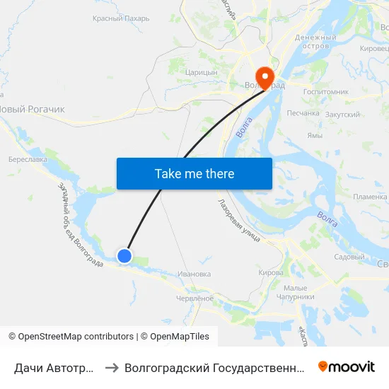 Дачи Автотранспортник (А) to Волгоградский Государственный Медицинский Университет map