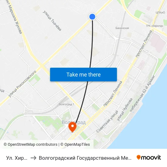 Ул. Хиросимы to Волгоградский Государственный Медицинский Университет map