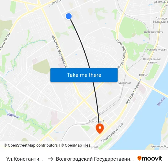 Ул.Константина Симонова (А) to Волгоградский Государственный Медицинский Университет map