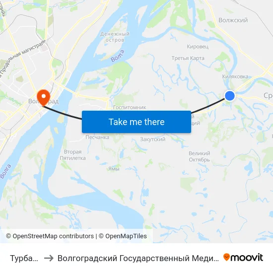 Турбаза (А) to Волгоградский Государственный Медицинский Университет map