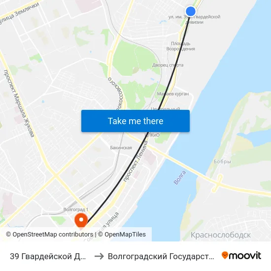 39 Гвардейской Дивизии (Проспект Ленина) to Волгоградский Государственный Медицинский Университет map