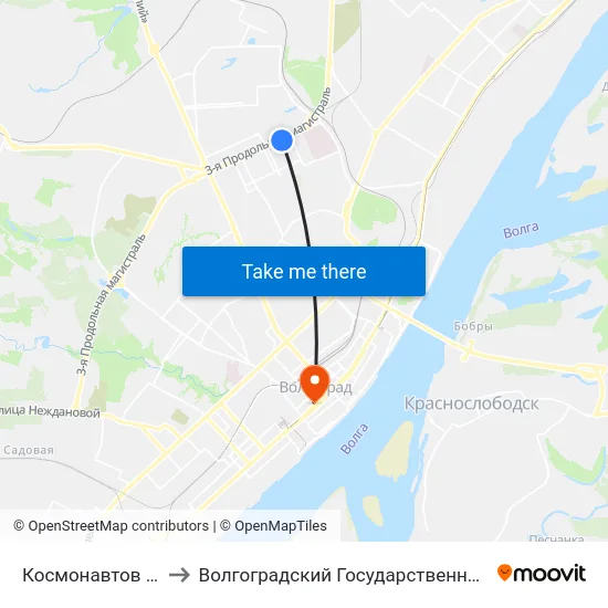 Космонавтов (Ул. Землячки) to Волгоградский Государственный Медицинский Университет map