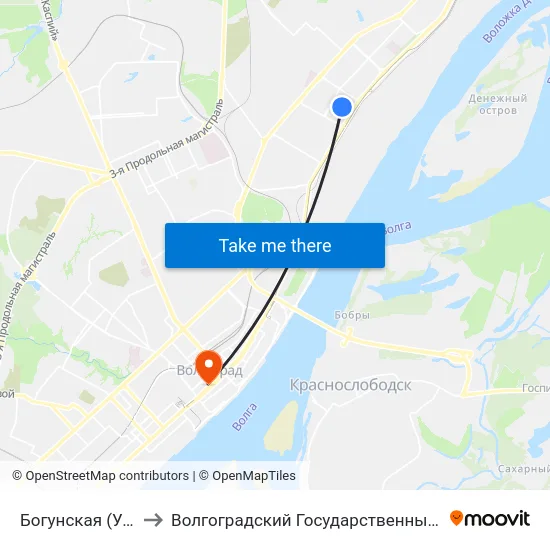 Богунская (Ул. Богунская) to Волгоградский Государственный Медицинский Университет map