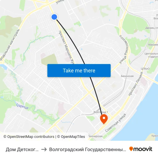 Дом Детского Творчества to Волгоградский Государственный Медицинский Университет map