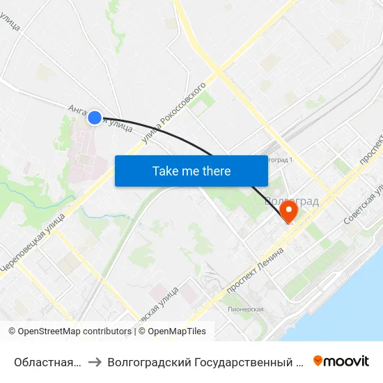 Областная Больница to Волгоградский Государственный Медицинский Университет map