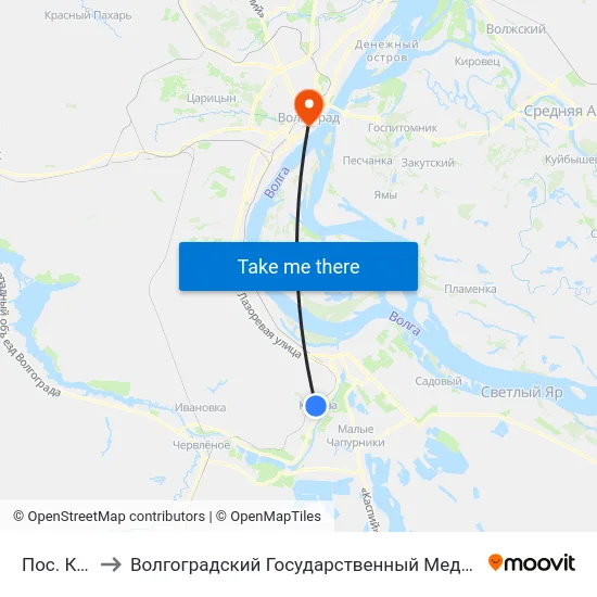 Пос. Кирова to Волгоградский Государственный Медицинский Университет map