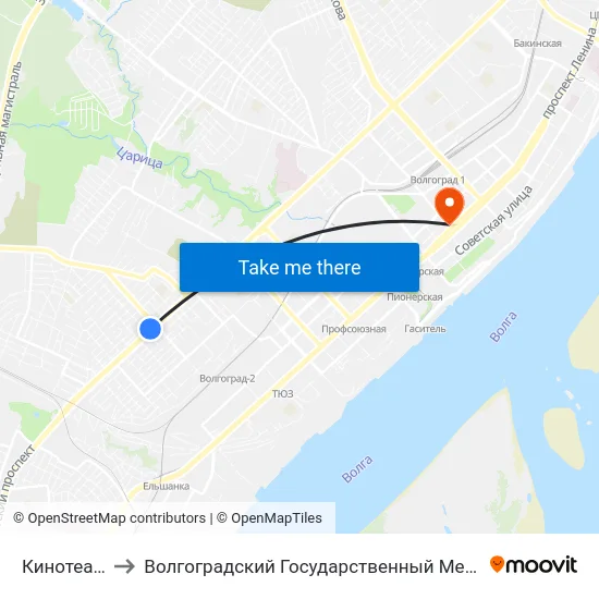 Кинотеатр Мир to Волгоградский Государственный Медицинский Университет map