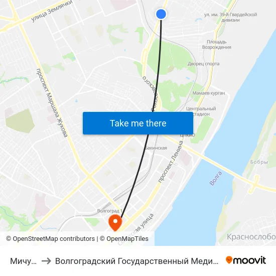 Мичурина to Волгоградский Государственный Медицинский Университет map