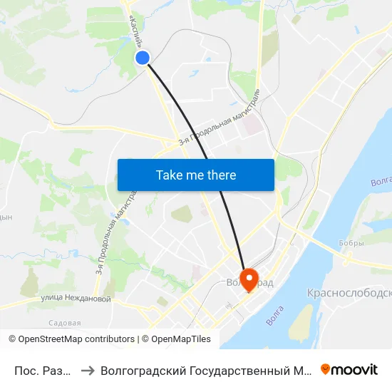Пос. Разгуляевка to Волгоградский Государственный Медицинский Университет map