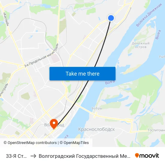 33-Я Столовая to Волгоградский Государственный Медицинский Университет map
